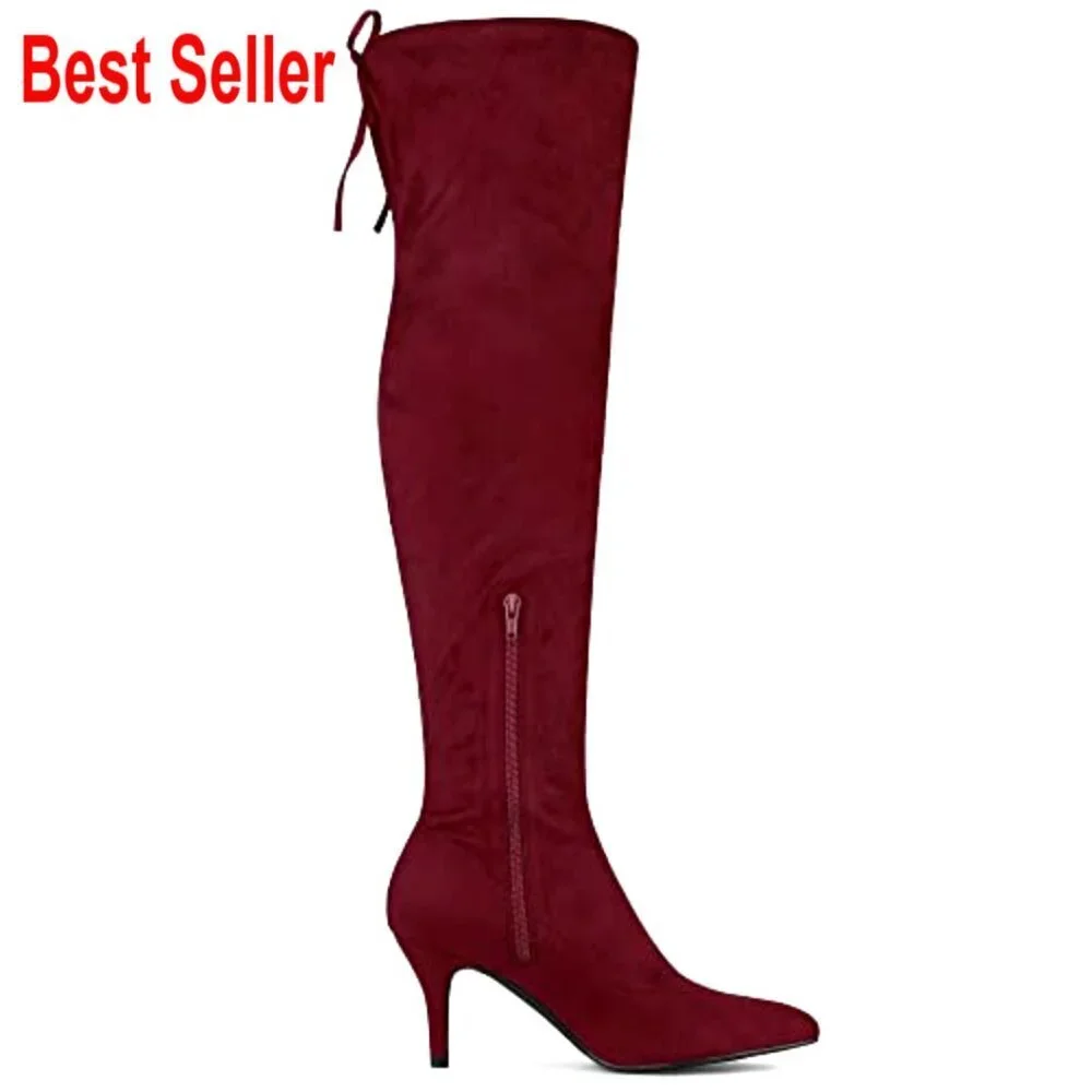 Faux Suede Over the Knee High Boots with Chunky Block Heel
